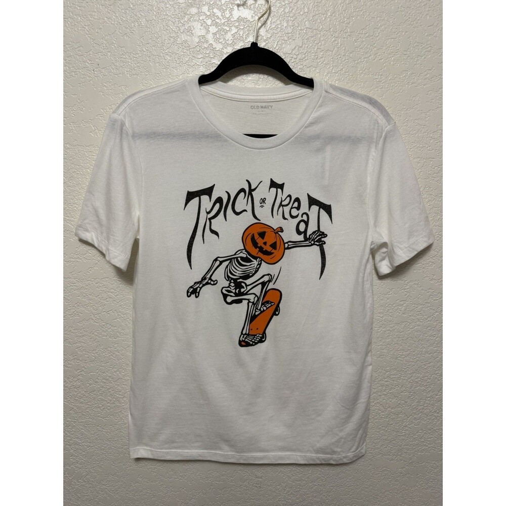 Old Navy Youth Halloween Skateboard Graphic T-Shirt Sz XL 14-16 White NEW